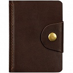 Визитница карманная OfficeSpace на кнопке, 10×7см, 18 карманов, натуральная кожа, темно-коричневый