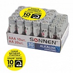 Батарейки КОМПЛЕКТ 30 (20+10) шт., SONNEN Alkaline, AA+ААА (LR6+LR03), в коробке
