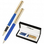 Набор Delucci «Azzurro»: ручка шарик., 1мм и ручка-роллер, 0.6мм, синие, корпус син/зол., подар. уп. 
