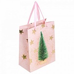 Пакет подарочный (1 штука) новогодний 18×10x23 см, ЗОЛОТАЯ СКАЗКА «Pink Ivory», фольга