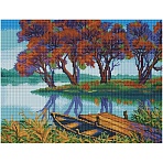 Алмазная мозаика ТРИ СОВЫ «Осенний пейзаж», 40×50см, холст на деревянном подрамнике, картонная коробка с пластиковой ручкой