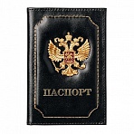 Обложка для паспорта натуральная кожа шик3D герб + тиснение «ПАСПОРТ»чернаяBRAUBERG238201
