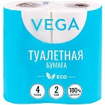 Бумага туалетная Vega 2-слойная, 4шт., эко, 15м, тиснение, белая, 100% целлюлоза