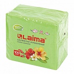 Салфетки бумажные 100 шт., 24×24 см, LAIMA/ЛАЙМА, зелёные (пастельный цвет), 100% целлюлоза