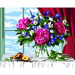 Картина по номерам на холсте ТРИ СОВЫ «Пионы и персики», 40×50, с акриловыми красками и кистями