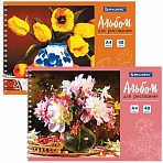 Альбом для рисования, А4, 48 л., гребень, обложка картон, BRAUBERG, 205×290 мм, «Цветы» (2 вида)
