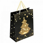 Пакет подарочный (1 штука) новогодний 26×13x32 см, ЗОЛОТАЯ СКАЗКА «Midnight Christmas Tree», глиттер