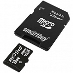 Карта памяти SmartBuy MicroSDHC 32GB, Class 10, скорость чтения 30Мб/сек (с адаптером SD)
