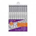 Капиллярные ручки линеры 9 шт., черные, 0.05-0.8 мм / Кисть S, BRAUBERG ART DEBUT