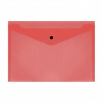 Папка-конверт на кнопке СТАММ, А4, 150мкм, прозрачная, красная