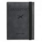 Обложка для паспорта с карманами и резинкоймягкая экокожа«PASSPORT»сераяBRAUBERG238203