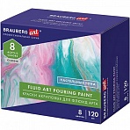 Краски акриловые для техники «Флюид Арт» (POURING PAINT) Пастельные тона, 8 цветов по 120 мл, BRAUBERG ART