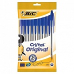 Ручки шариковые BIC «Cristal Original», НАБОР 10 шт., СИНИЕ, узел 1 мм, линия письма 0.32 мм, пакет