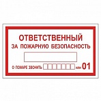 Знак вспомогательный «Ответственный за пожарную безопасность», прямоугольник, 250×140 мм, самоклейка