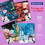 Тетрадь А5 80 л. BRAUBERG, гребень, клетка, обложка картон, «Anime Cats» (микс в спайке)