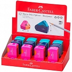 Точилка пластиковая Faber-Castell «Sleeve Mini», 1 отверстие, контейнер, розов./оранж., бирюзов. 