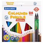 Карандаши цветные пластиковые, BRAUBERG PREMIUM 24 цвета + 2 чернографитных карандаша