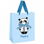 Пакет подарочный 18×23×10см MESHU «PandaGift_Blue», отд. фольгой, матовая ламинация