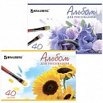 Альбом для рисования, А4, 40 листов, скоба, обложка картон, BRAUBERG, 200×283 мм, «Цветы»