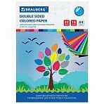 Цветная бумага А4 2-сторонняя мелованная, 32 листа 16 цветов, на скобе, BRAUBERG, 200×280 мм, «Деревце»