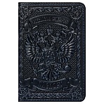 Обложка для паспорта Кожевенная мануфактура, нат. кожа, «Герб», темно-синий