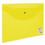 Папка-конверт с кнопкой STAFF, А4, до 100 листов, прозрачная, желтая, 0.12 мм