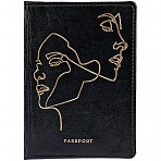 Обложка для паспорта OfficeSpace «Life line», кожзам гладкий, черный, тиснение фольгой