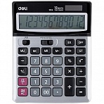 Калькулятор настоль. ПОЛНОРАЗ. Deli E1654.12р, дв. пит, 186×147мм, металл, сереб