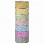 Клейкие ленты полимерные для декора с блестками «ПАСТЕЛЬ», 15 мм х 3 м, 7 цветов, ОСТРОВ СОКРОВИЩ, 661716