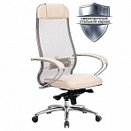 Кресло офисное МЕТТА «SAMURAI» SL-1, сверхпрочная ткань-сетка/кожа, бежевое