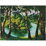Алмазная мозаика ТРИ СОВЫ «Летний пейзаж», 40×50см, холст на деревянном подрамнике, картонная коробка с пластиковой ручкой