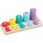Развивающая игрушка ТРИ СОВЫ Логическая пирамидка «Учимся считать», дерево, 5 съемных цифр, 15 колец