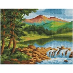 Алмазная мозаика ТРИ СОВЫ «Горная река», 30×40см, холст на деревянном подрамнике, картонная коробка с пластиковой ручкой