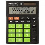 Калькулятор настольный BRAUBERG ULTRA COLOR-12-BKLG (192×143 мм), 12 разрядов, двойное питание, ЧЕРНО-САЛАТОВЫЙ