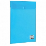 Папка-конверт с кнопкой BRAUBERG, А4, вертикальная, прозрачная, синяя, до 100 листов, 0,15 мм