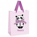Пакет подарочный 26×32×12см MESHU «PandaGift_Pink», отд. фольгой, матовая ламинация
