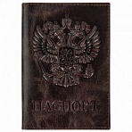 Обложка для паспорта натуральная кожа пулап3D герб + тиснение «ПАСПОРТ»темно-коричневаяBRAUBERG238194