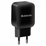 Зарядное устройство сетевое (220 В) DEFENDER EPA-13, 2 порта USB, выходной ток 2.1 А, черное