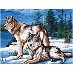 Картина по номерам на холсте ТРИ СОВЫ «Волчья семья», 40×50, с акриловыми красками и кистями