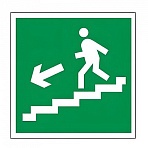 Знак эвакуационный «Направление к эвакуационному выходу по лестнице НАЛЕВО вниз», квадрат 200×200 мм, самоклейка