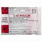 Шприц инсулиновый SFM, 1 мл, КОМПЛЕКТ 10 шт., в пакете, U-40 игла несъемная 0.3×8 мм - 30G
