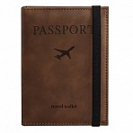 Обложка для паспорта с карманами и резинкоймягкая экокожа«PASSPORT»коричневаяBRAUBERG 238204