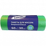 Мешки для мусора на 60 л Luscan Bio зеленые (ПНД, 12 мкм, 30 штук в рулоне, 58×68 см)