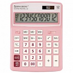 Калькулятор настольный BRAUBERG EXTRA PASTEL-12-PK (206×155 мм), 12 разрядов, двойное питание, РОЗОВЫЙ