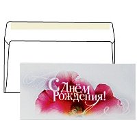 Конверт С65, «С днем рождения», отрывная полоса STRIP, 1 штука, упаковка с европодвесом, 114×229 мм