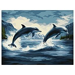 Картина по номерам на холсте ТРИ СОВЫ «Дельфины», 40×50, с акриловыми красками и кистями