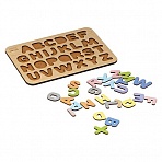 Обучающая игра ТРИ СОВЫ Рамка-вкладыш «Изучаем буквы», английский алфавит, дерево, пастельные цвета
