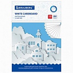 Картон белый А4 немелованный, 10 листов, в папке, BRAUBERG, 200×290 мм, «Домики»