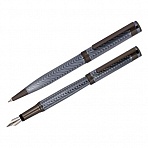 Набор Delucci «Stellato»: ручка перьевая черная 0.8мм и ручка шариковая синяя 1мм, корпус серебро/хром, подарочная упаковка