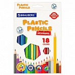 Карандаши цветные пластиковые BRAUBERG PREMIUM18 цветовшестигранныегрифель мягкий 3 мм181667